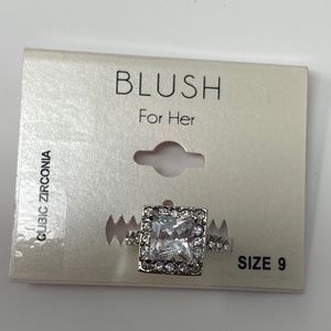 Blush Womens Size 9 Silver Tone Ring Square Cubic Zirconia Large Center Stone